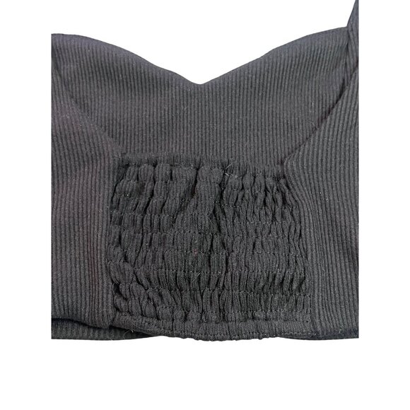 Black Ribbed Cropped Tank Top By Mable Sweetheart Neckline Smocked Back Panel-S - Picture 5 of 5